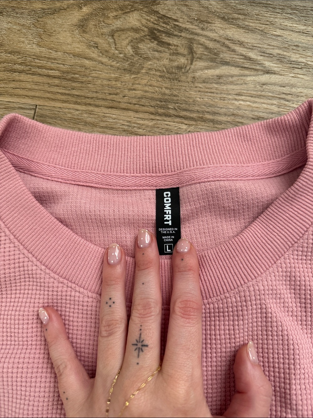 Classic Crewneck Waffle Sweatshirt in Soft Pink - Picture 2 of 5